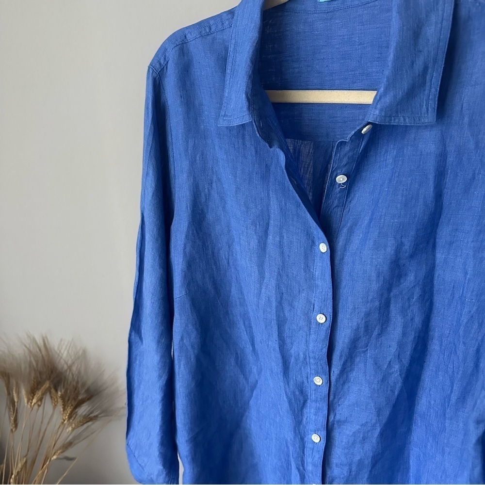 J. McLaughlin Britt Linen Button Down Shirt in Dark Chambray Blue XXL Coastal - Picture 10 of 12